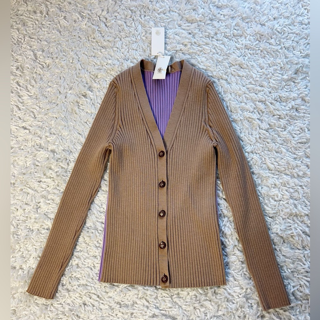 Nwt $448 Tory Burch Colorblock Ribbed Button-Front Cardigan Sweater